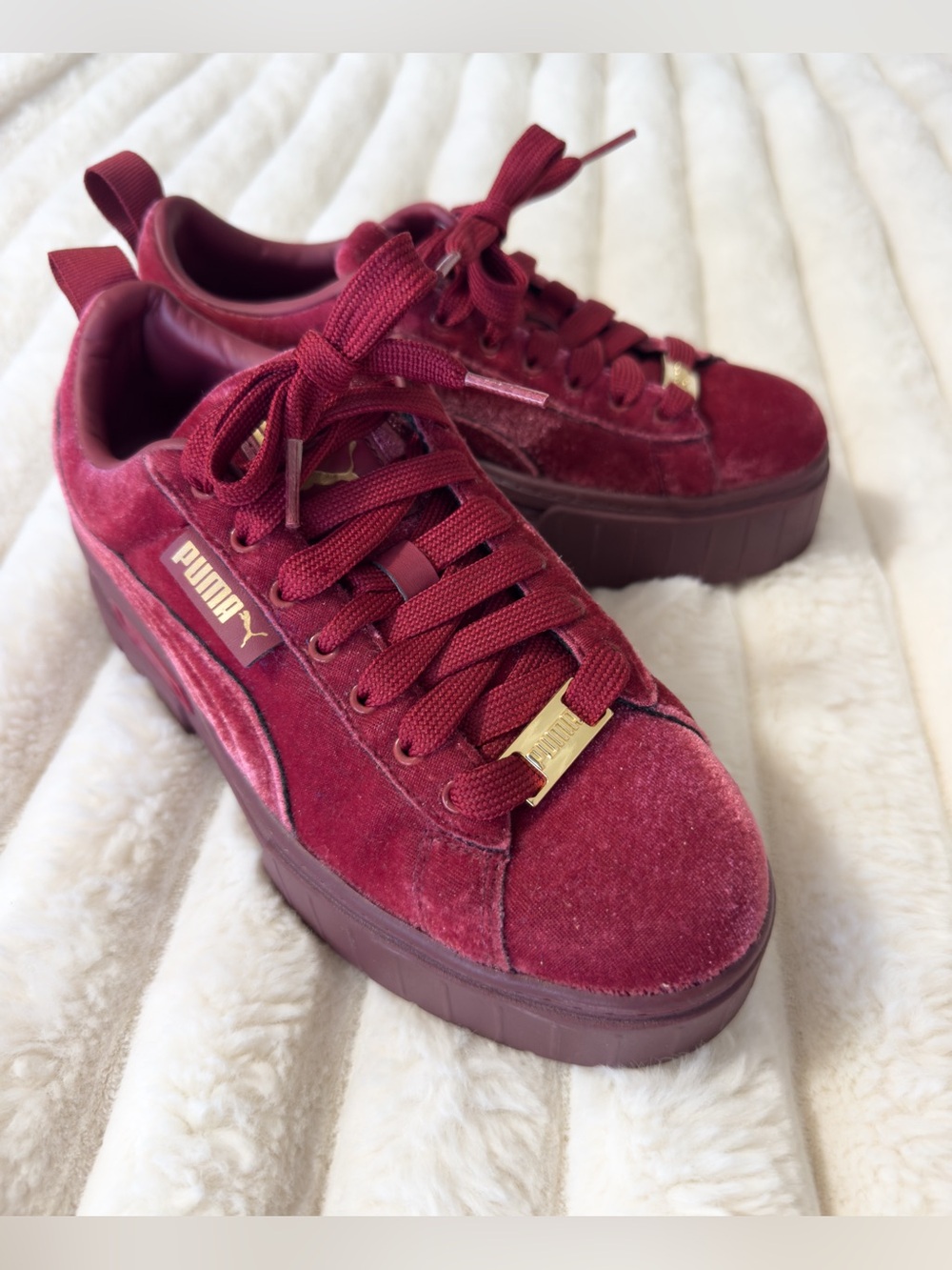 Puma Platform Velvet Sneakers in Wine Red